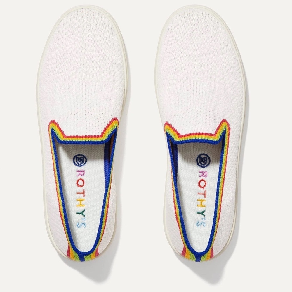 Rothy's The Original Slip On Sneaker white rainbow Limited Edition knit US10